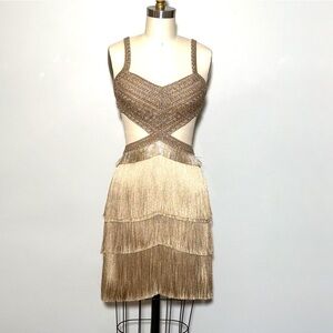 PATBO Metallic Fringe Cut Out Minidress - Size 6